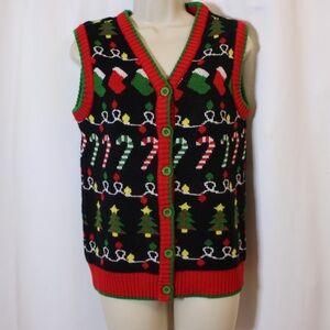 Ultra‎ Heart Women’s Small Holiday V-Neck Sweater Vest Black Red and Green